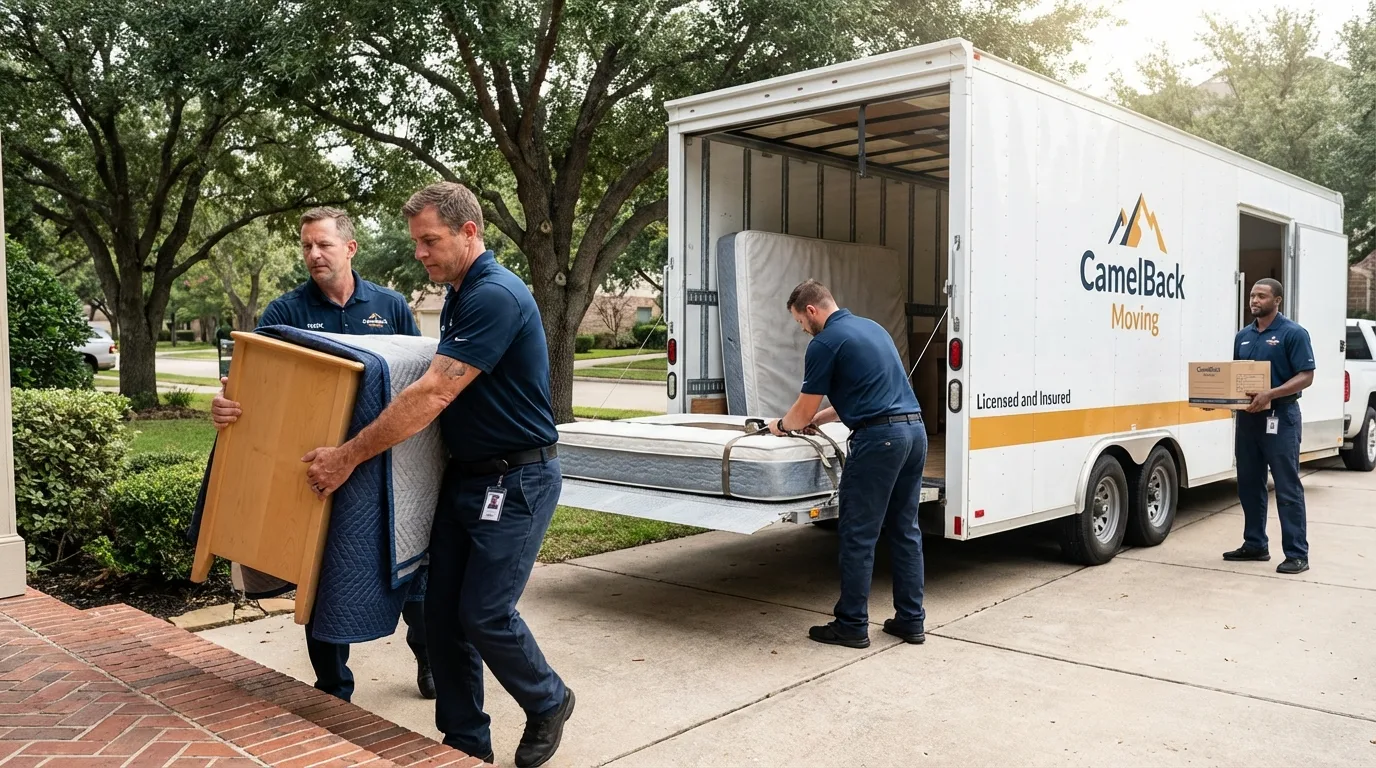 Crew loading residential truck for cross-state move from Winnett, MT